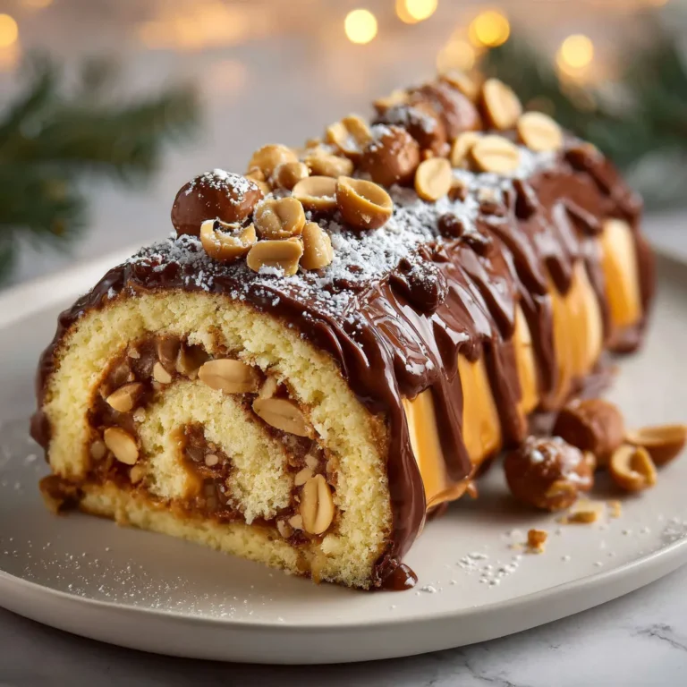 Bûche de Noël: Cacahuètes, Caramel et Vanille Festifs