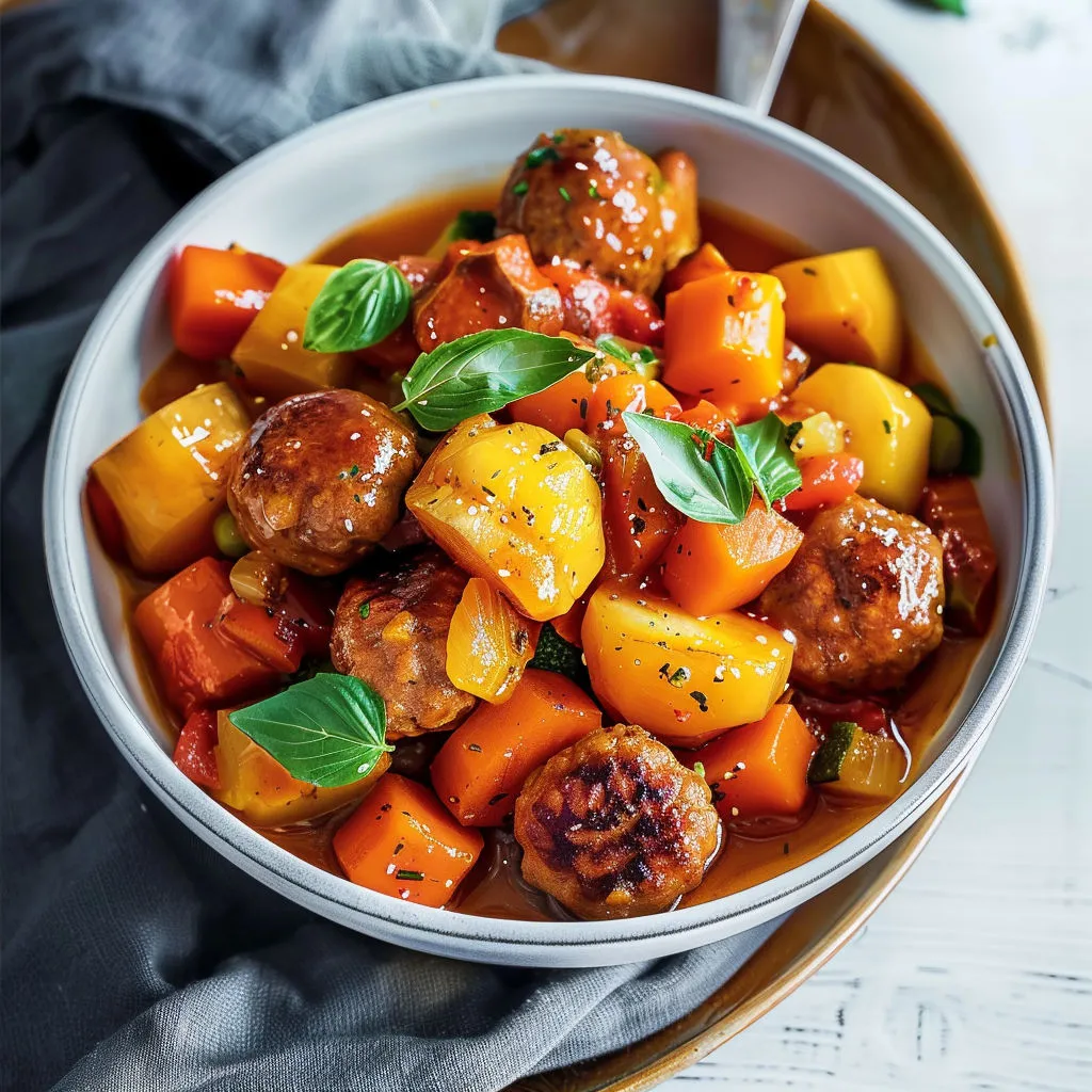 Boulettes savoureuses aux légumes mijotés