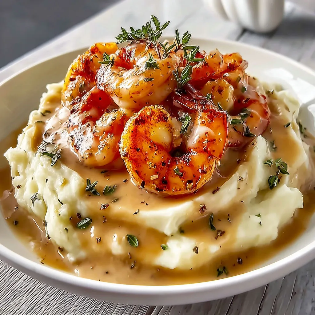 Crevettes à l'Ail Crémeuses sur Lit de Purée