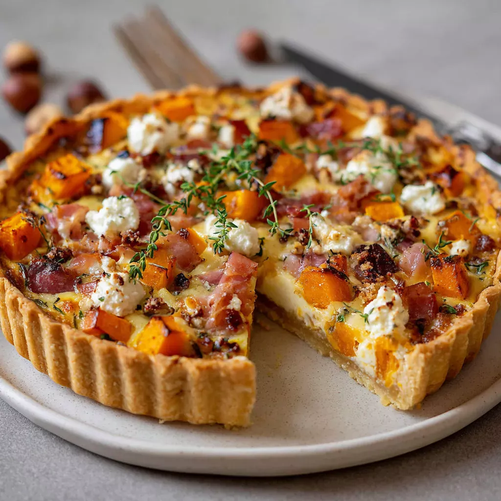 Délice Automnal: Tarte Courge, Chèvre et Noisettes