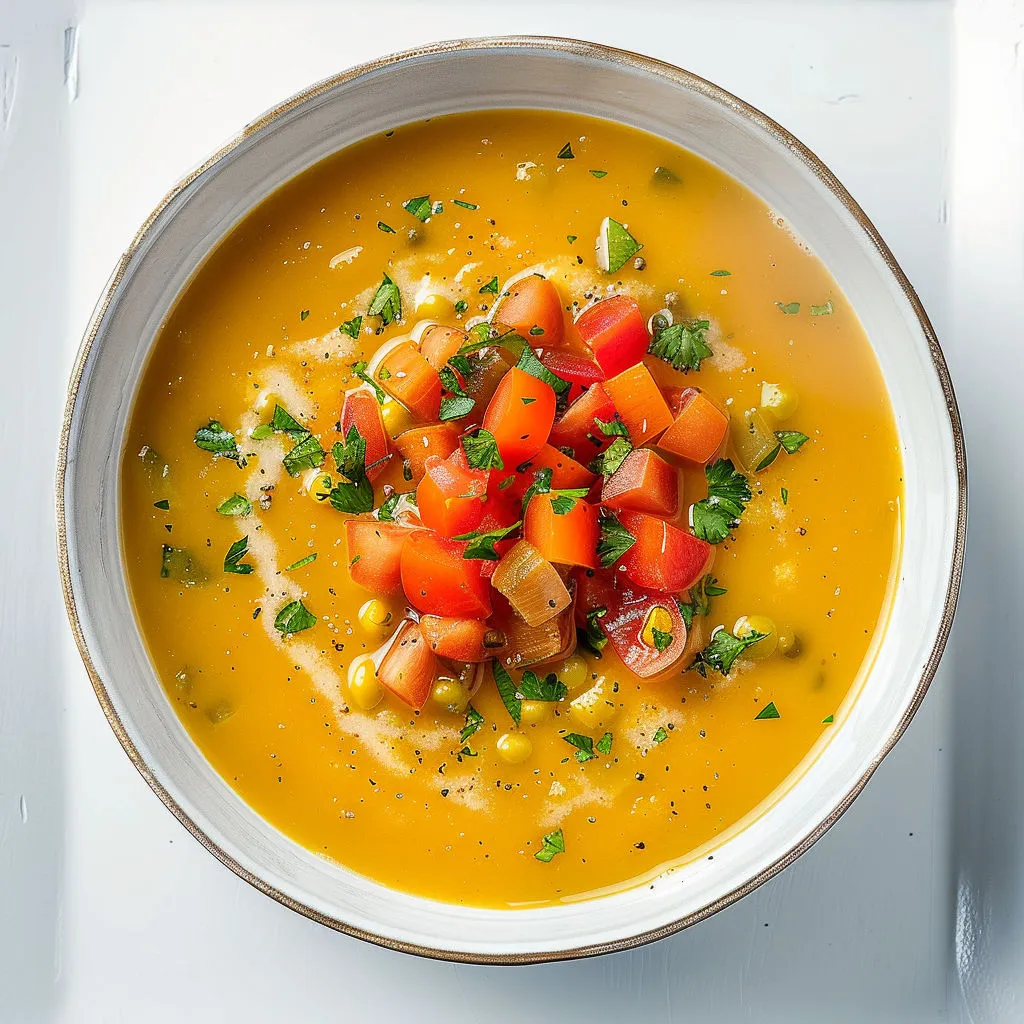 Délice crémeux : velouté pois jaunes et tomates