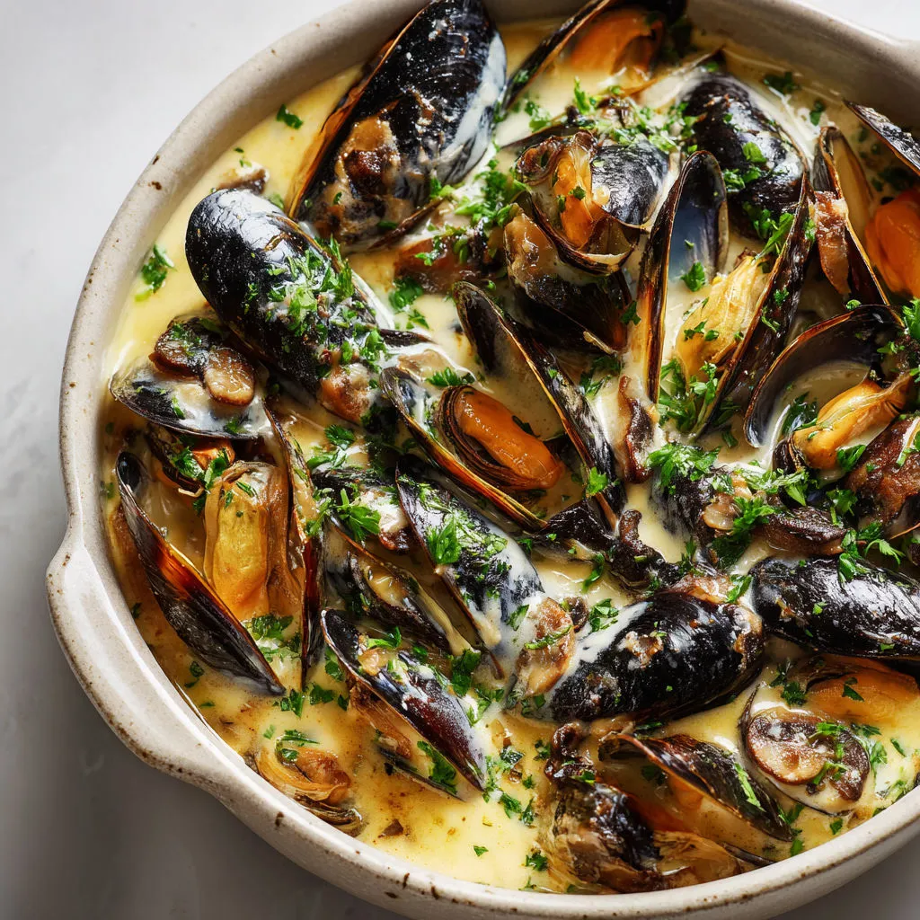Délice de moules en cassolette au cidre crémeux