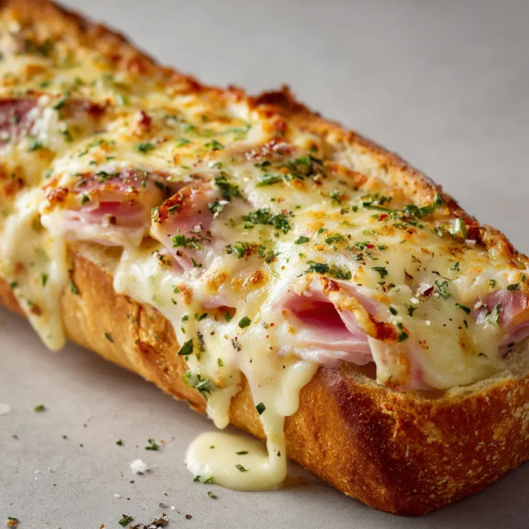 Délicieuse baguette gratinée au jambon et fromage