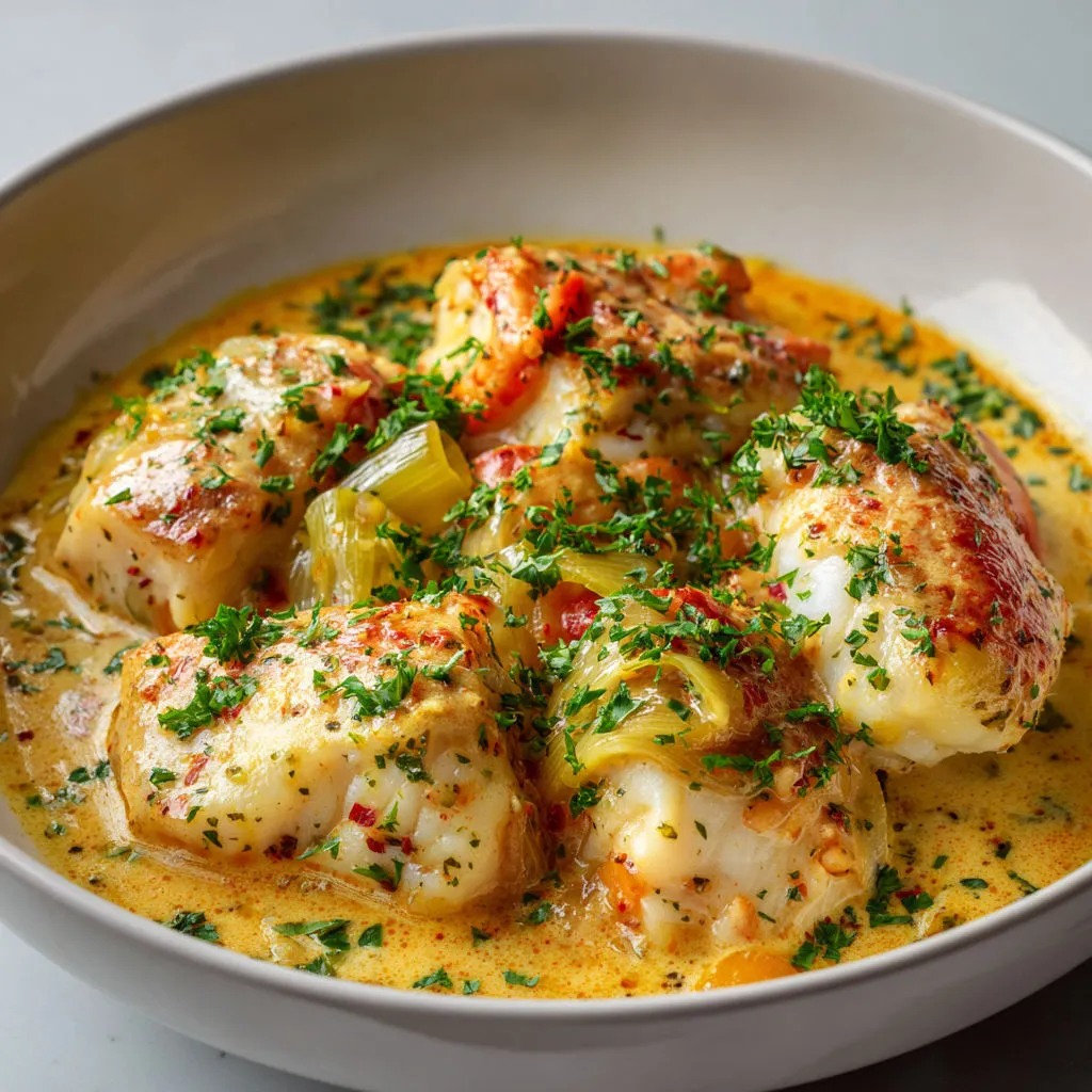 Délicieuse blanquette de cabillaud à la bisque maison