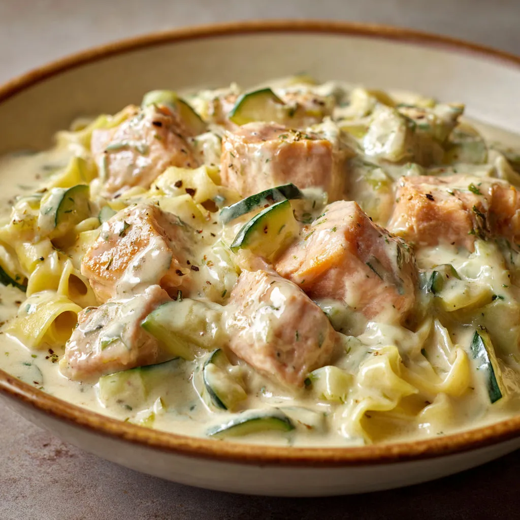 Délicieuse blanquette de saumon et pâtes crémeuse