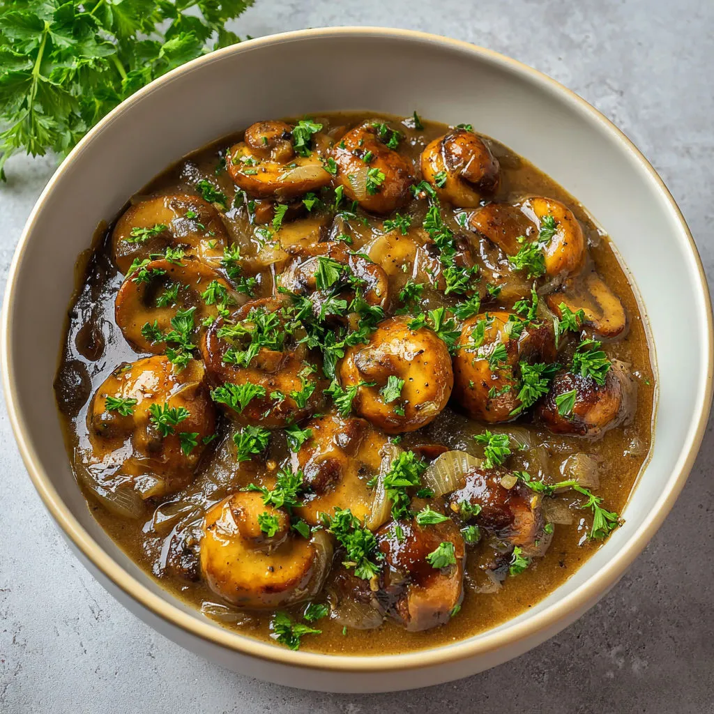 Délicieuse carbonnade de champignons à la bière brune