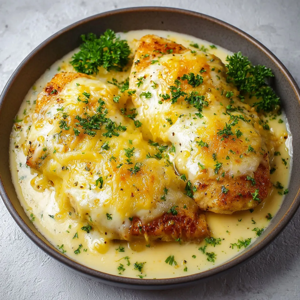 Délicieuse escalope poulet moutarde et fromage fondant