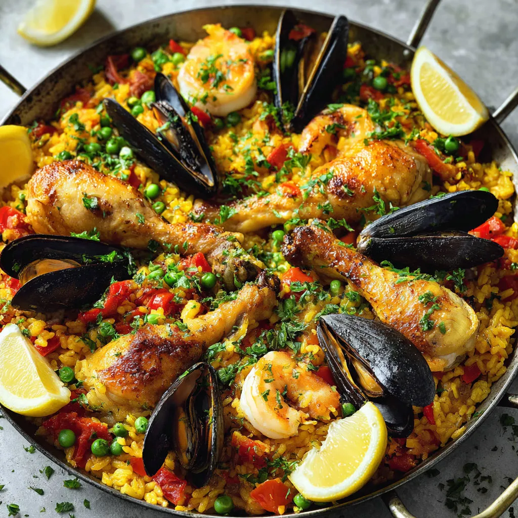 Délicieuse Paella: Poulet, Crevettes, Safran - Recette Espagnole Authentique