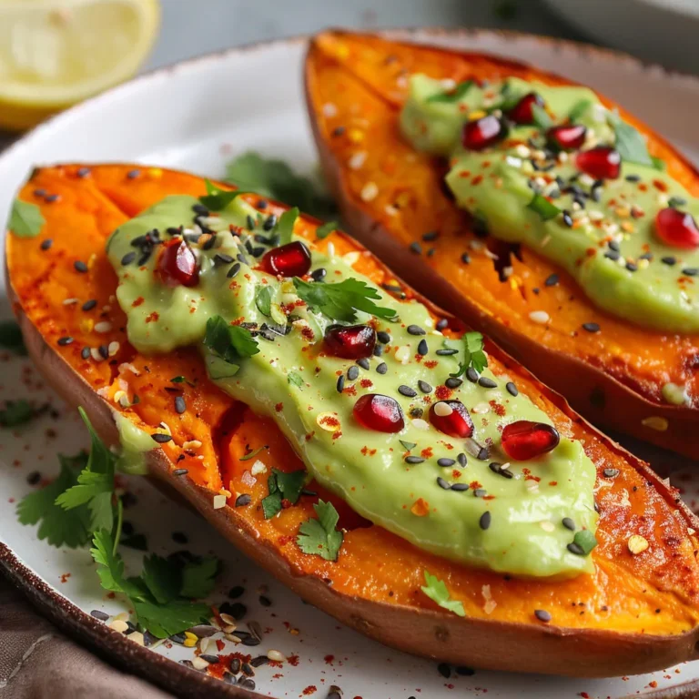 Délicieuse patate douce rôtie garnie d'avocat