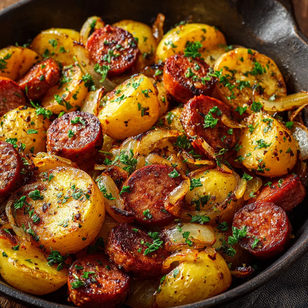 Délicieuse poêlée pommes de terre et saucisses façon campagnarde
