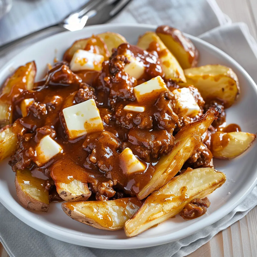 Délicieuse poutine au bœuf et sauce barbecue maison