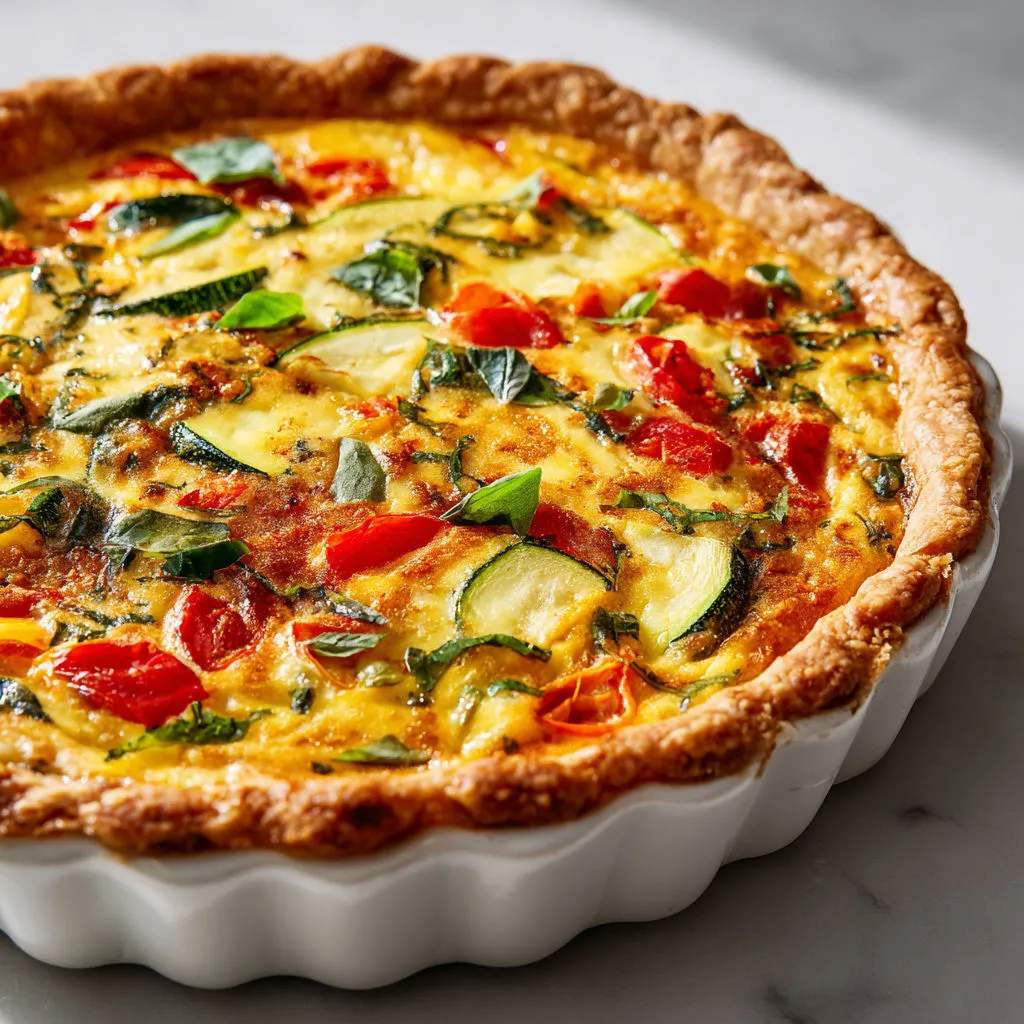 Délicieuse quiche aux courgettes, tomates et poivrons!