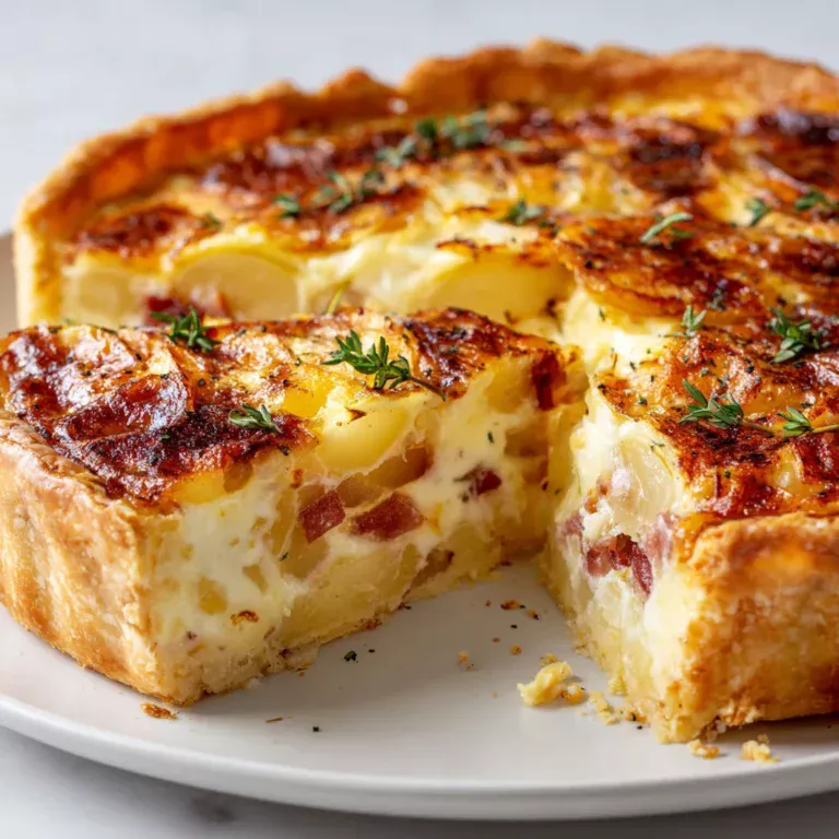 Délicieuse quiche tartiflette savoyarde : recette gourmande et réconfortante.