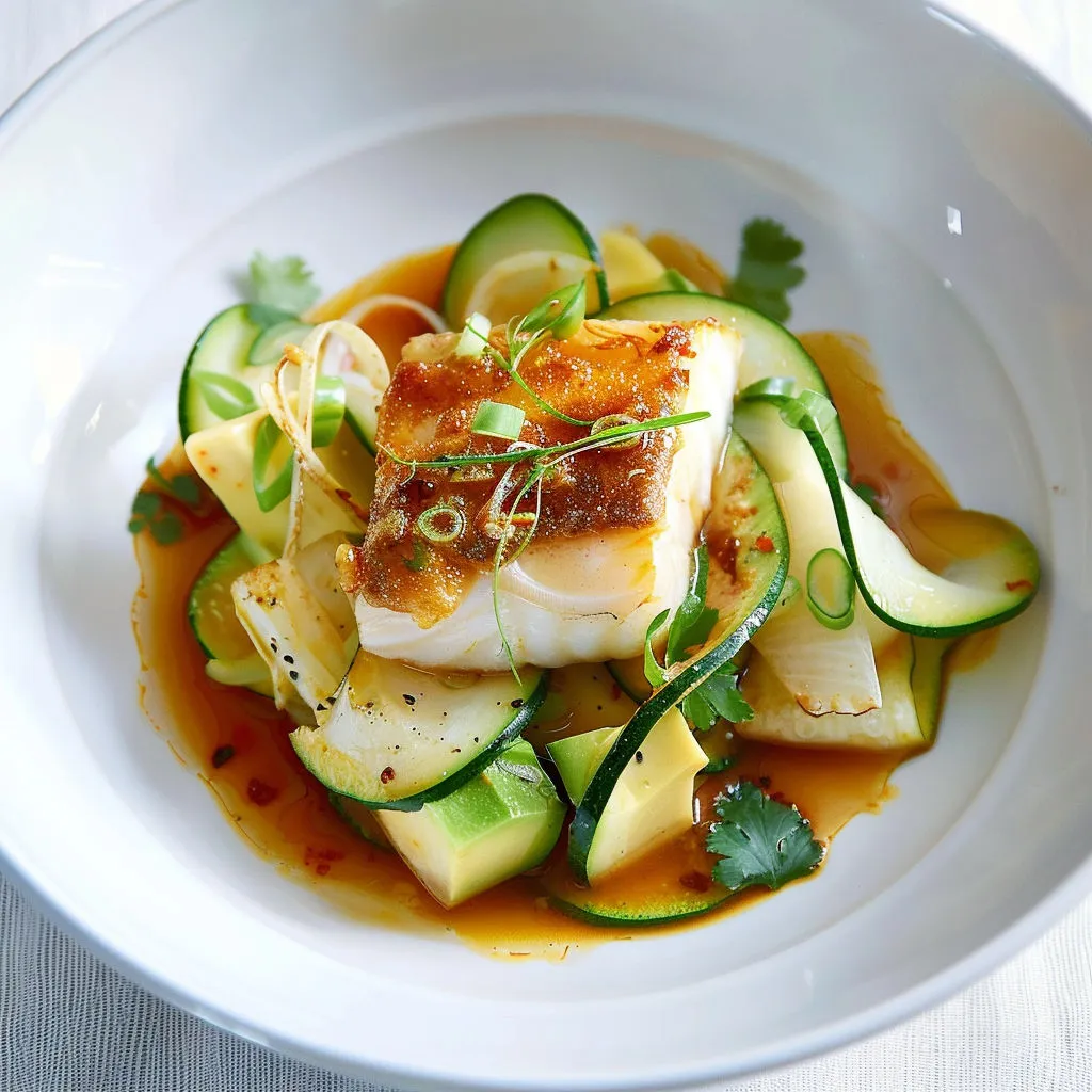 Délicieuse recette de morue au gingembre avec courgettes et avocat