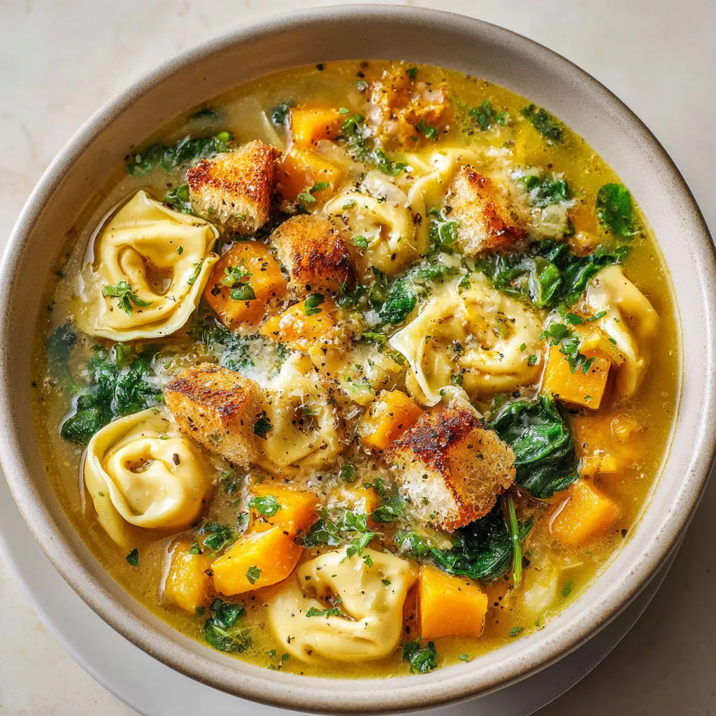 Délicieuse soupe aux tortellinis et courge: recette facile et savoureuse