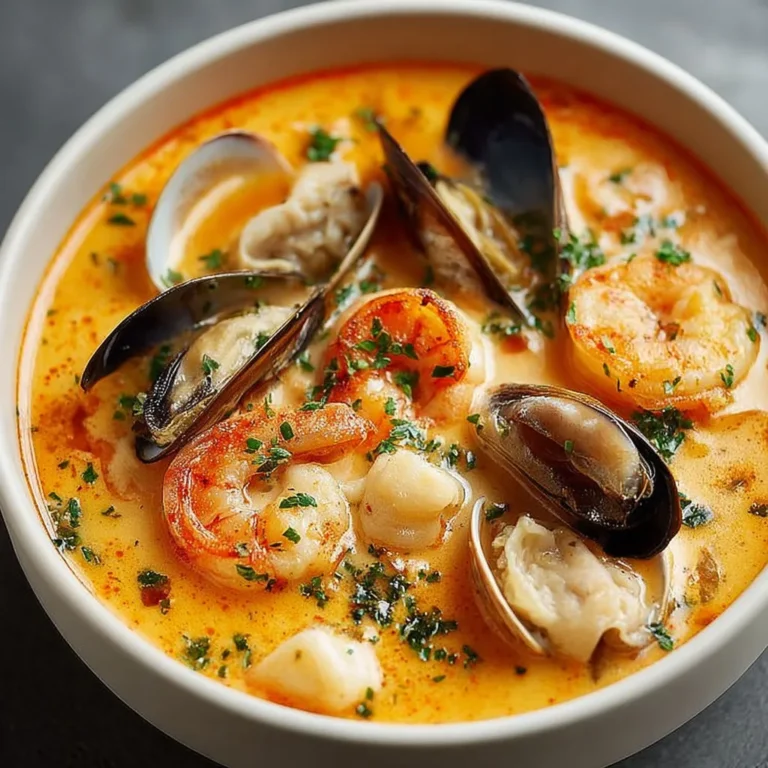 Délicieuse soupe crémeuse aux fruits de mer frais