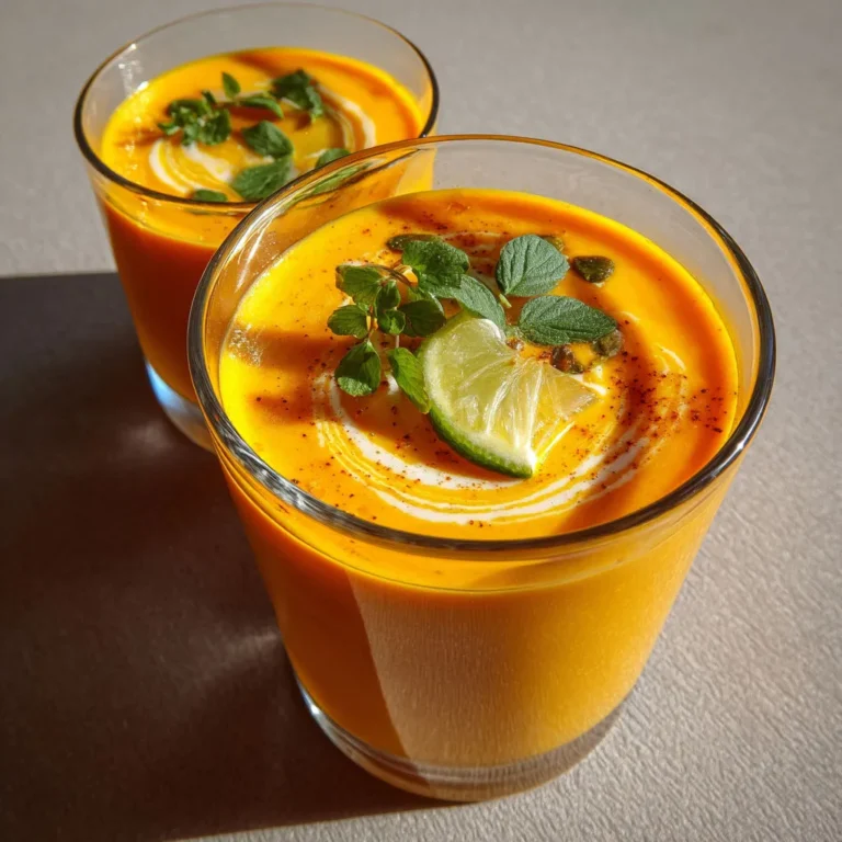 Délicieuse soupe froide carotte, coco et citron rafraîchissante