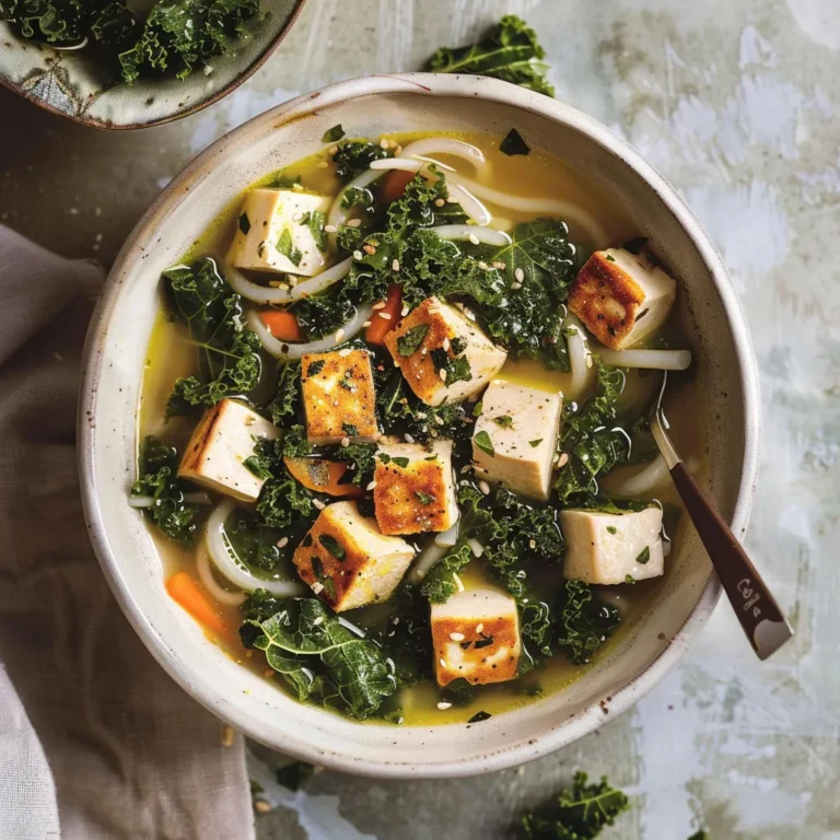 Délicieuse soupe maison au tofu et kale