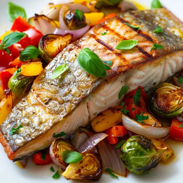 Délicieuse truite au four avec légumes et basilic