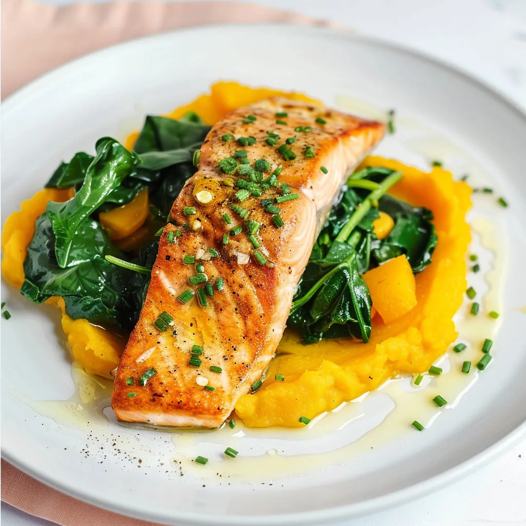 Délicieuse truite à la ciboulette et purée de courge