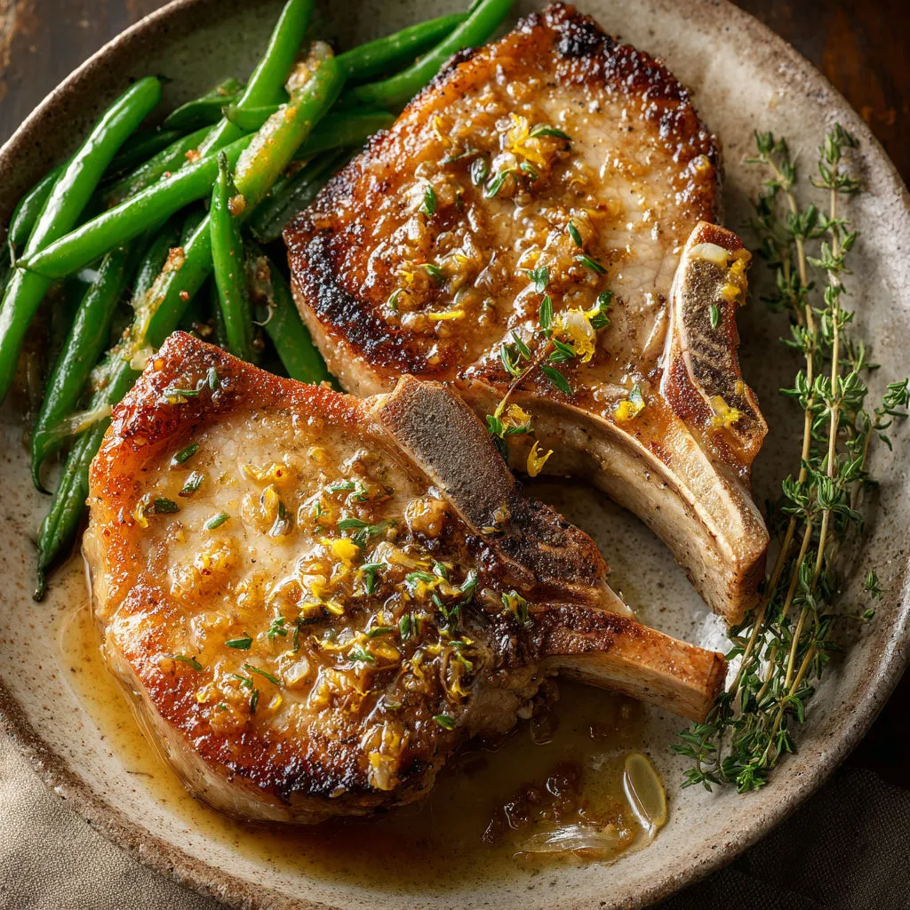 Délicieuses côtelettes de porc au citron et thym