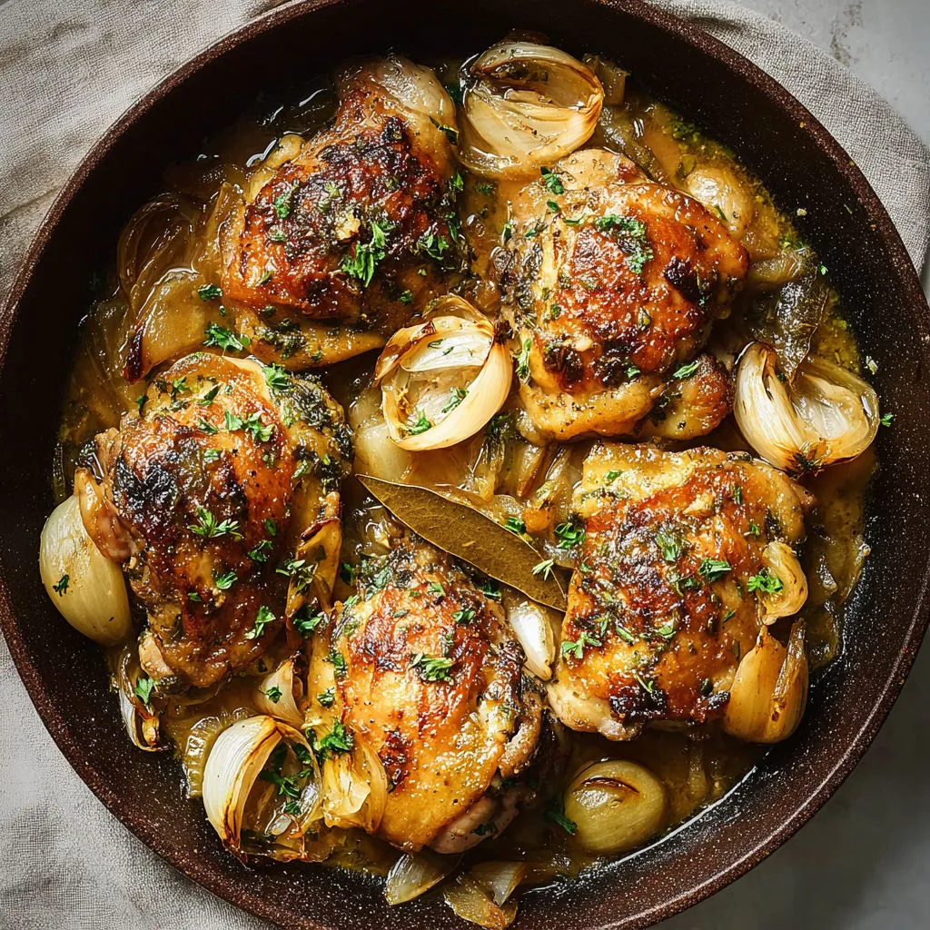 Délicieuses cuisses de poulet cuisinées à l'ail et oignon