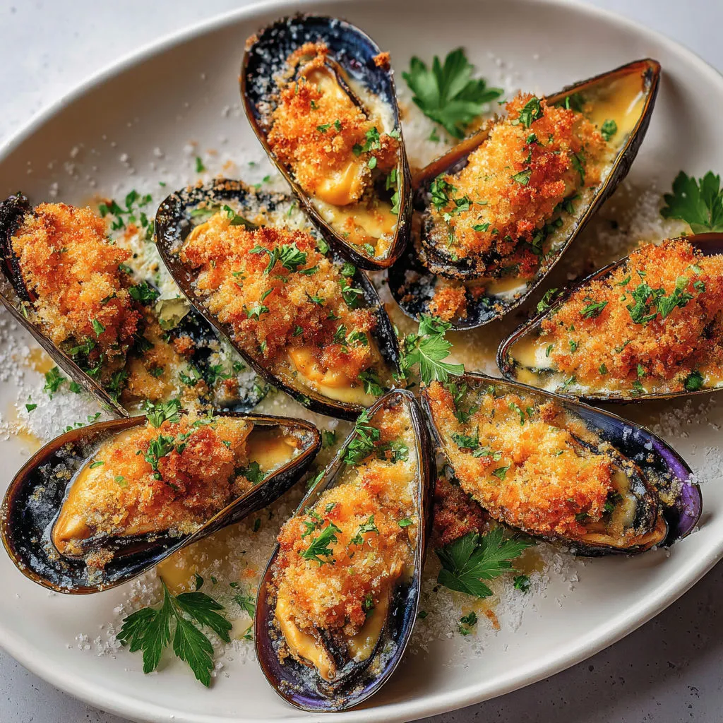 Délicieuses moules gratinées au parmesan croustillant