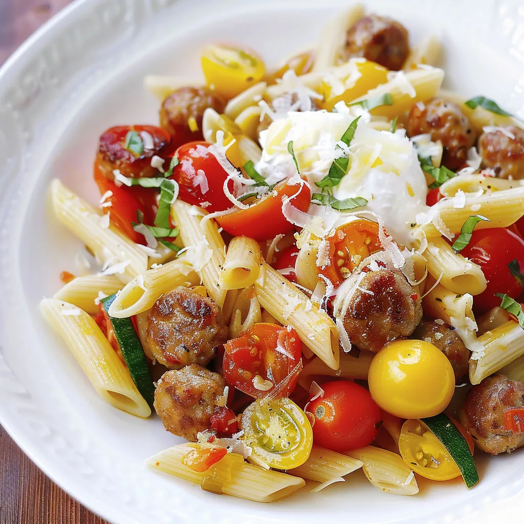 Délicieuses pennes à la saucisse italienne et tomates