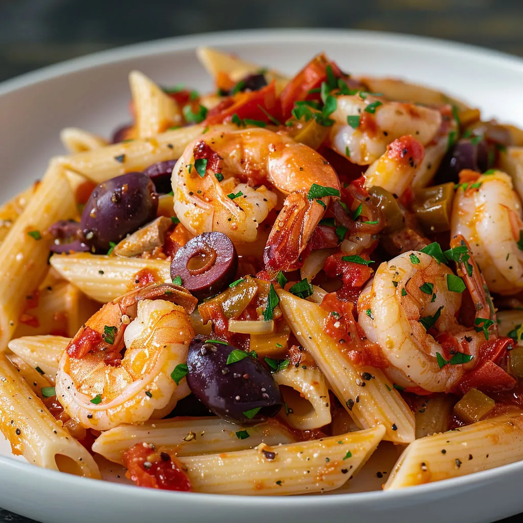 Délicieuses pâtes aux crevettes et olives: recette savoureuse et rapide