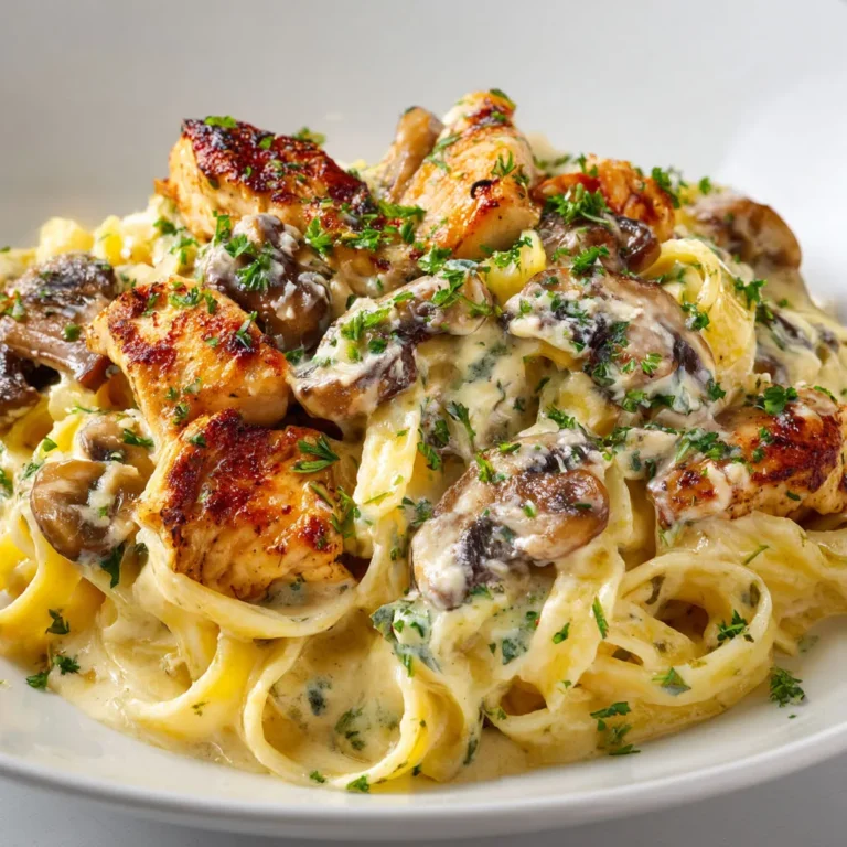 Délicieuses pâtes crémeuses au poulet et champignons