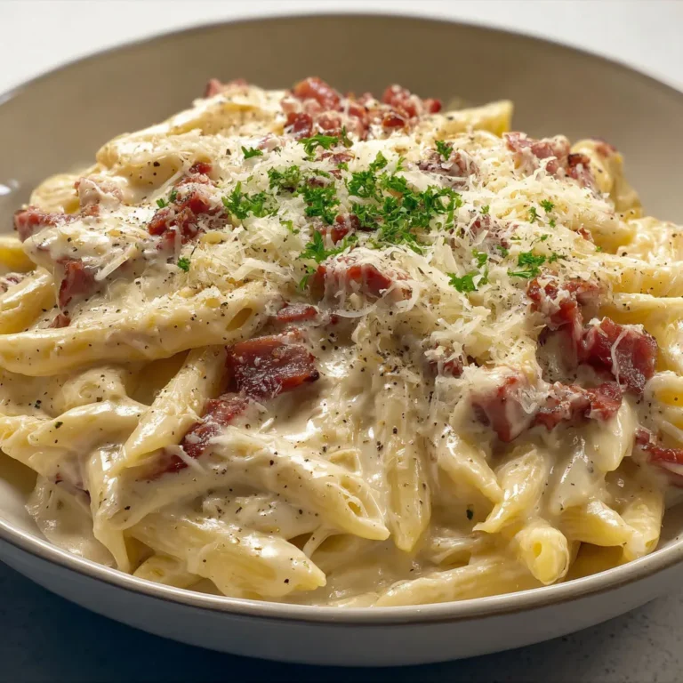 Délicieuses pâtes crémeuses aux lardons fumés