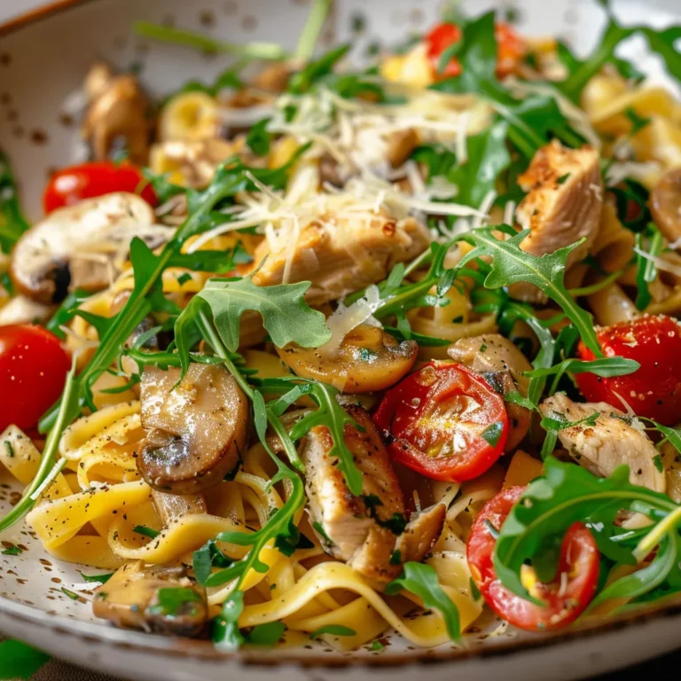 Délicieuses Spätzles au poulet, parmesan et roquette