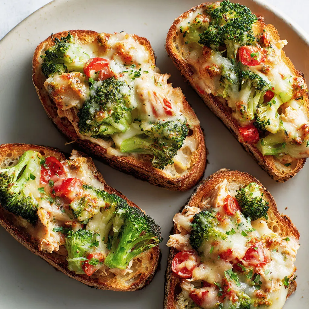 Délicieuses tartines au thon, brocoli et fromage gratiné