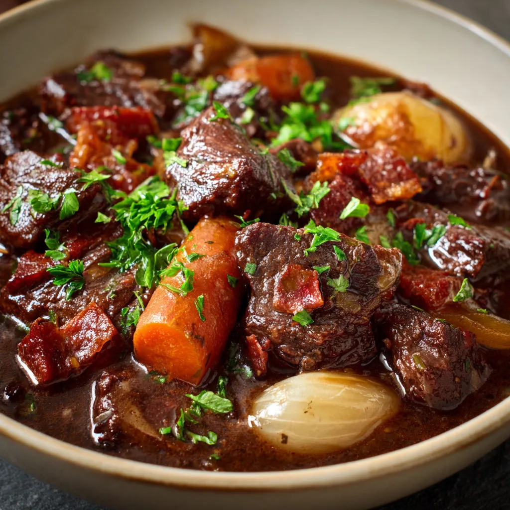 Délicieux Boeuf Bourguignon au Vin Rouge et Carottes