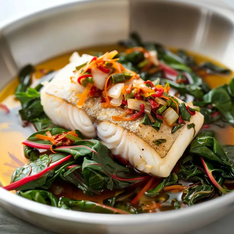 Délicieux bouillon de poisson blanc au gingembre et bettes