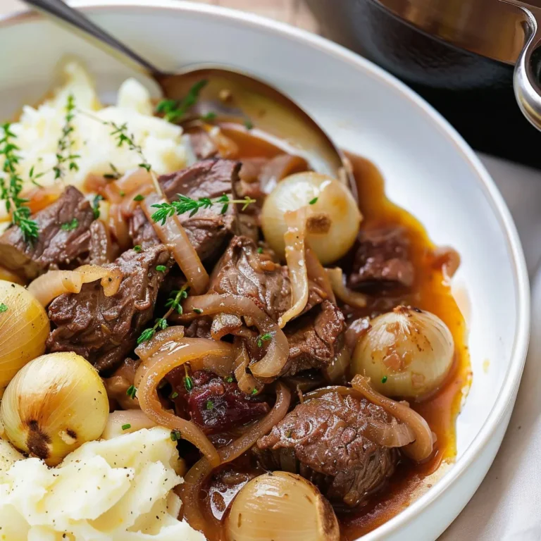 Délicieux broufado de bœuf aux oignons en mijoteuse