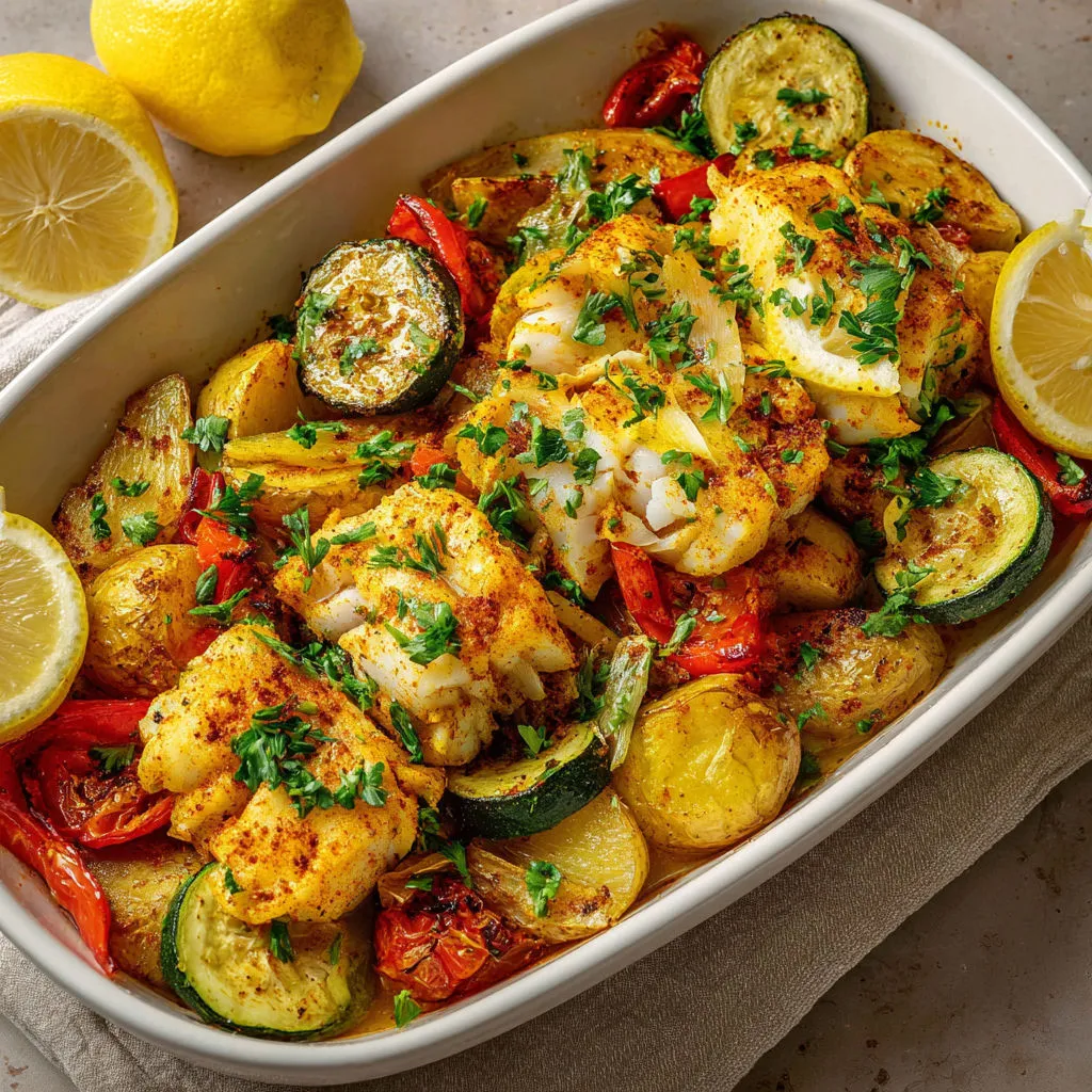 Délicieux cabillaud cuit au four avec épices exotiques