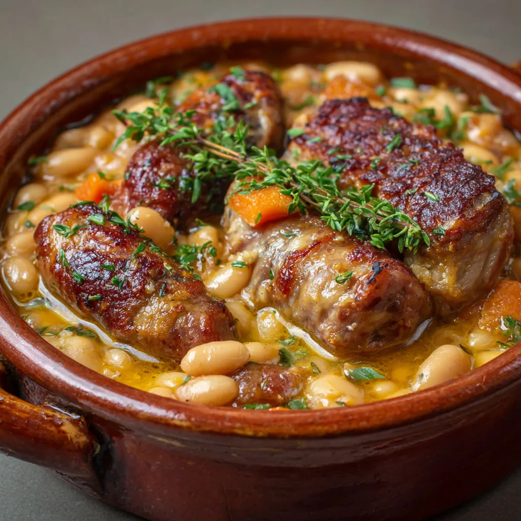 Délicieux cassoulet maison : haricots, canard et porc fondants