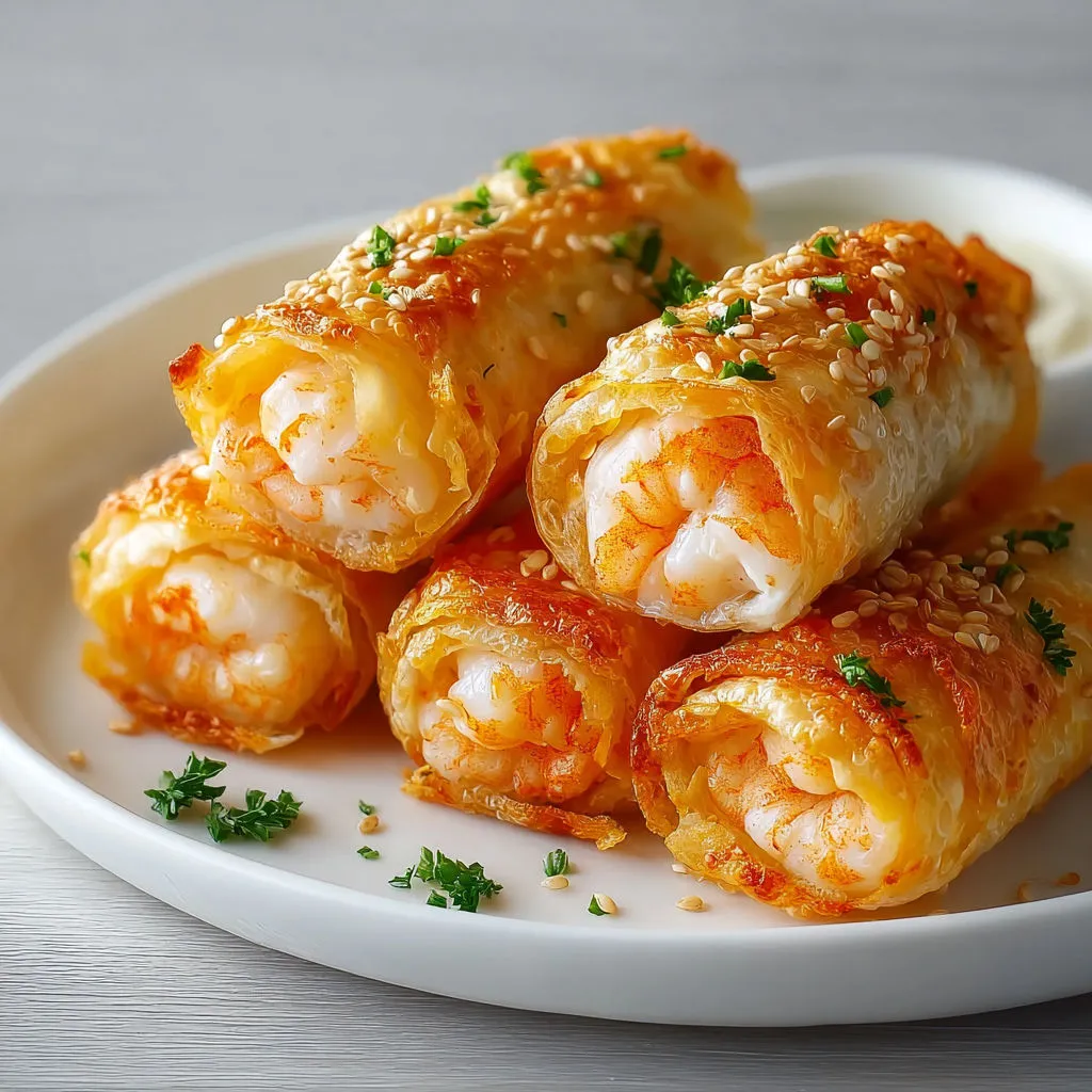 Délicieux cigares croustillants aux crevettes et à l'ail