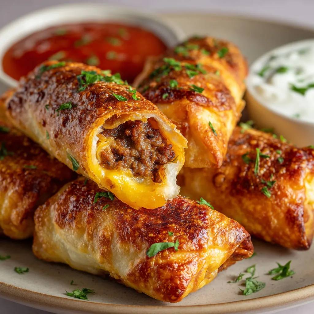 Délicieux cigares croustillants à la viande et au fromage