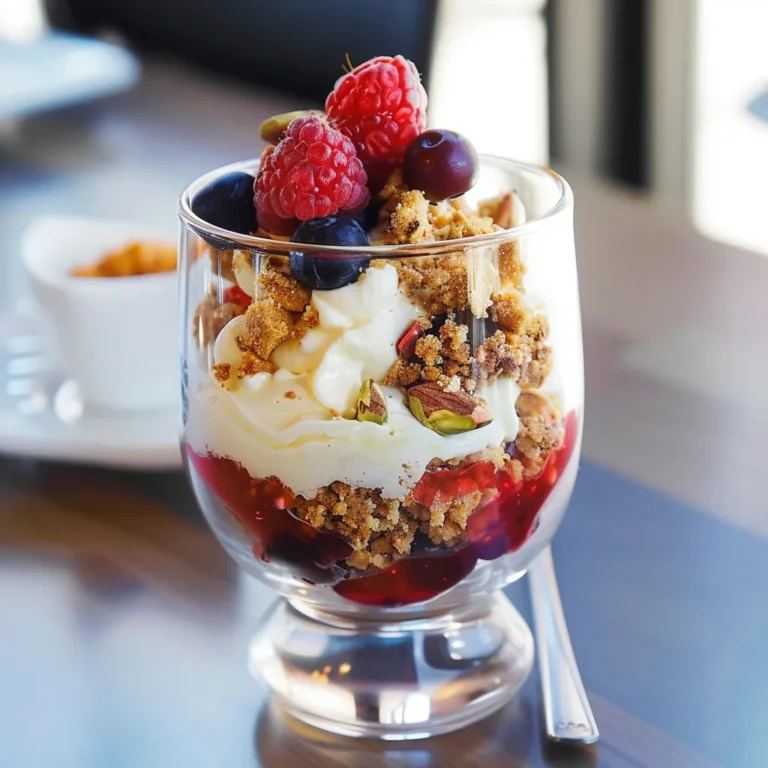 Délicieux crumble pistaches avec crème et petits fruits