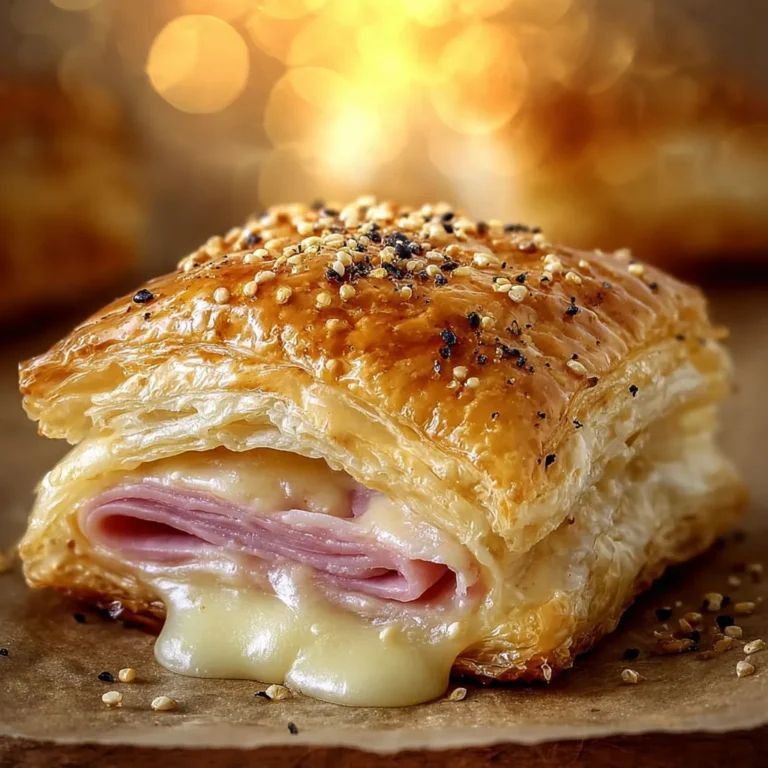 Délicieux feuilleté au fromage et jambon.