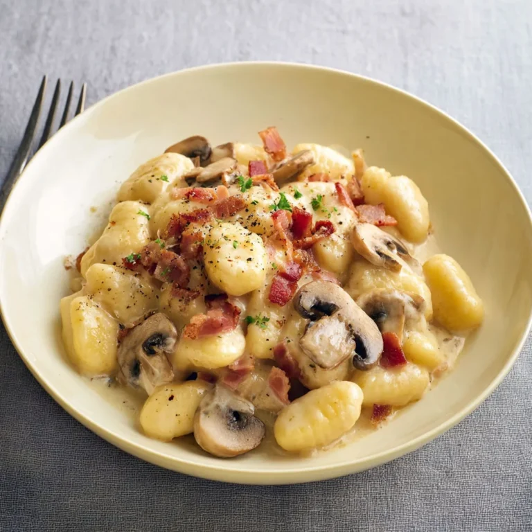 Délicieux gnocchis au fromage, champignons et bacon !