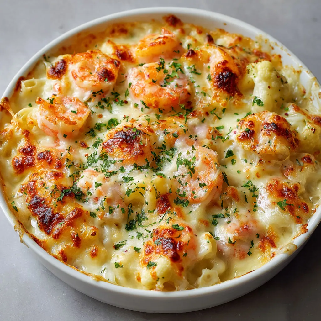 Délicieux gratin de fruits de mer et légume crucifère