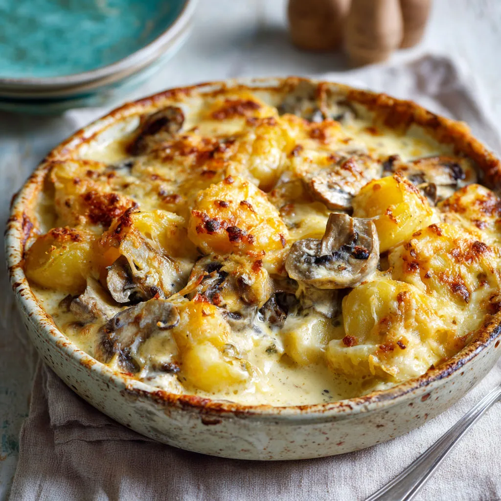 Délicieux gratin de pommes de terre aux champignons