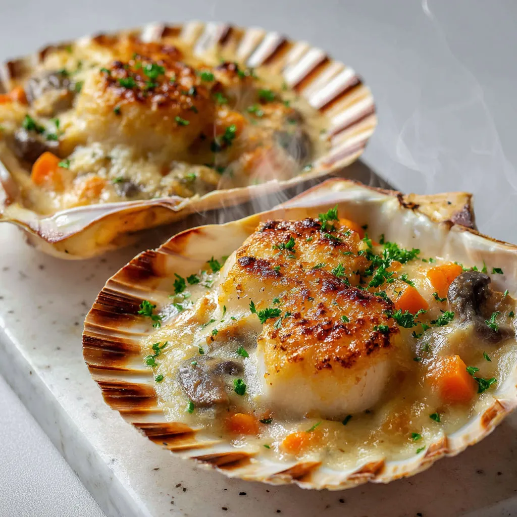 Délicieux Gratin de Saint-Jacques aux Champignons et Crème