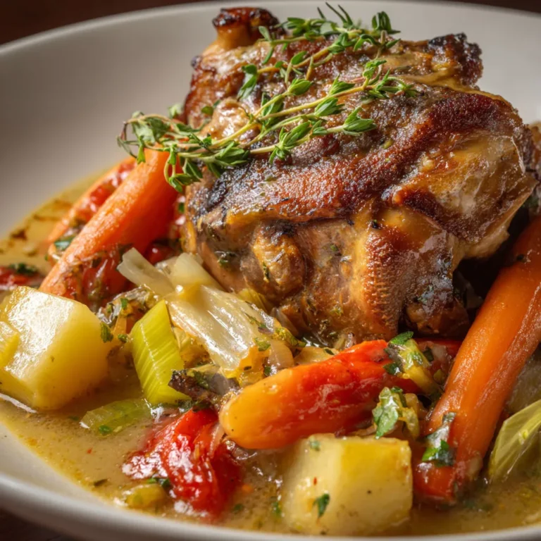 Délicieux jarret de porc braisé avec légumes mijotés
