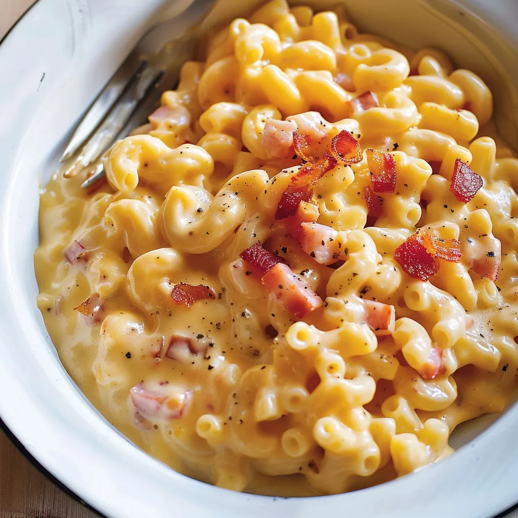 Délicieux macaroni au fromage, pancetta et vodka