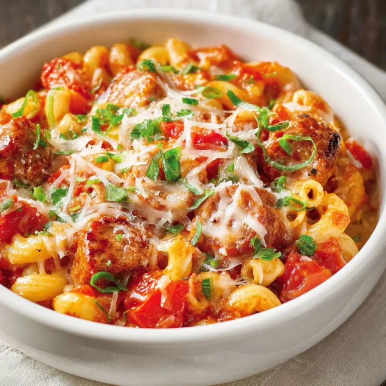 Délicieux macaronis aux tomates et saucisses italiennes