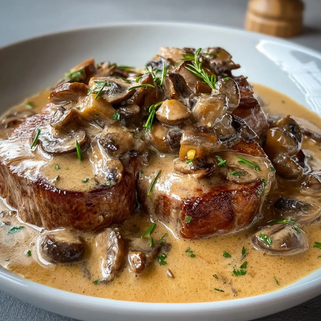 Délicieux médaillons de porc à la crème de champignons